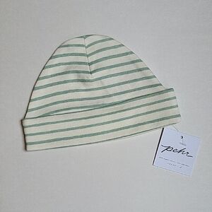 Kids Striped Beanie - Green and Cream